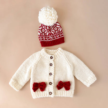 Red Bow Cardigan Kids Baby Sweater Christmas Holiday Love: XS; 6-12M