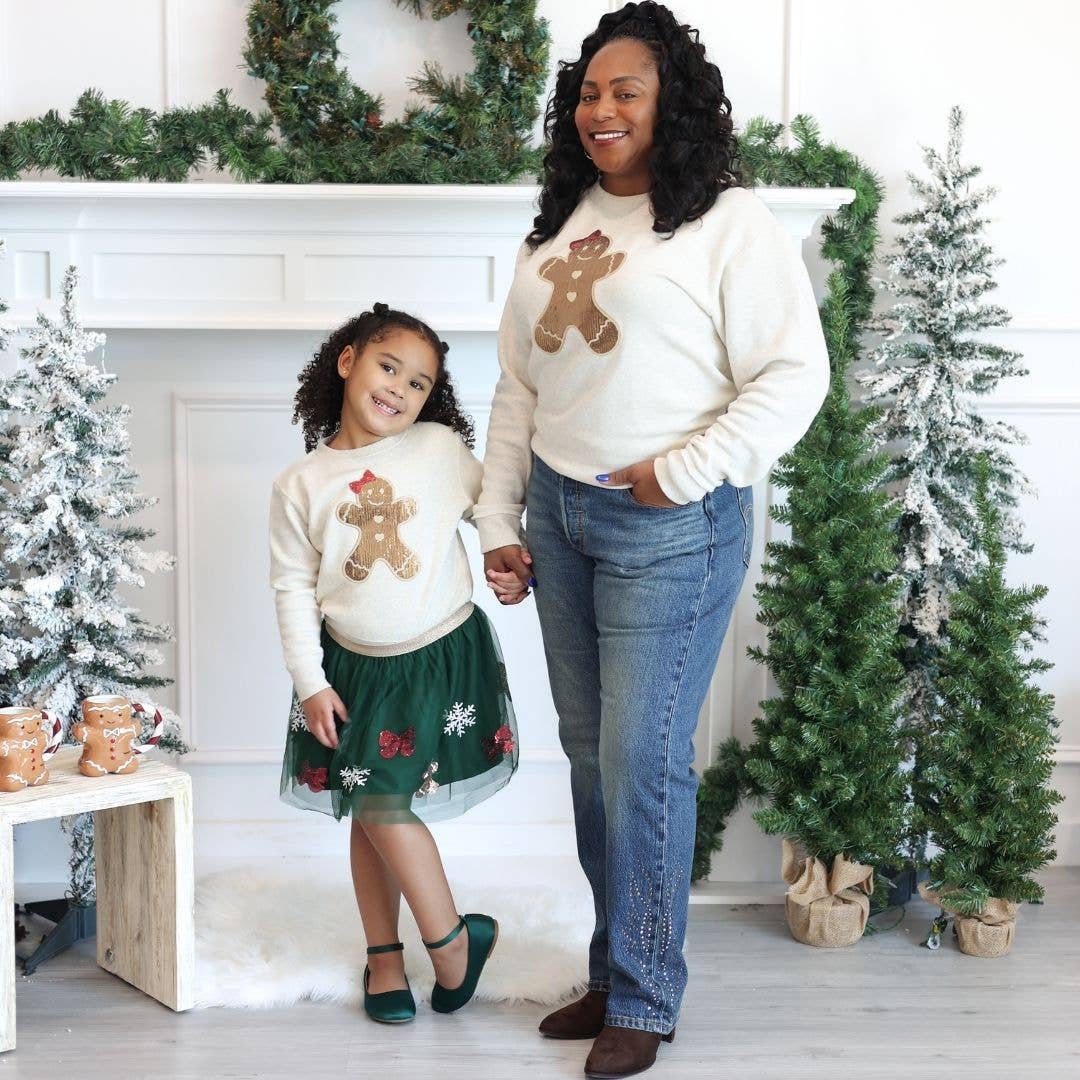 Gingerbread Sequin Patch Christmas Sweatshirt Girls Clothes: 12