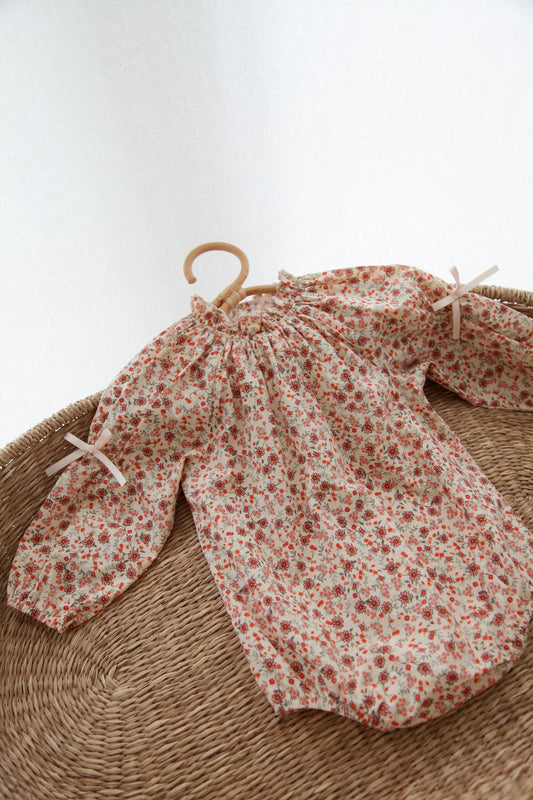 Autumn Floral/Bow Long Sleeve Romper: 6-12m