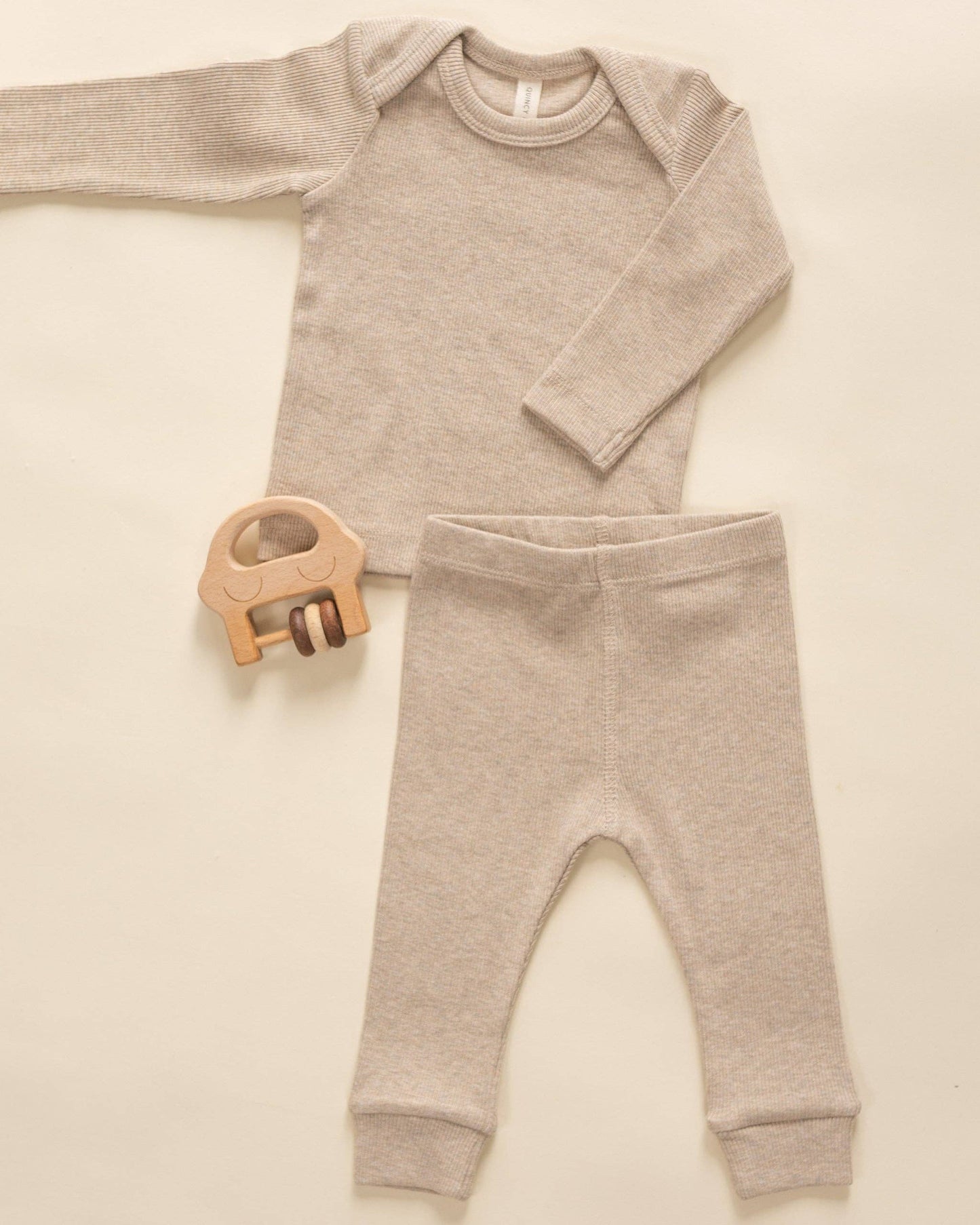 Quincy Mae Ribbed Tee And Legging Set - Taupe