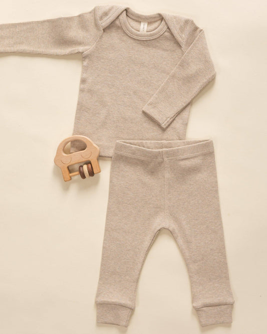 Quincy Mae Ribbed Tee And Legging Set - Taupe