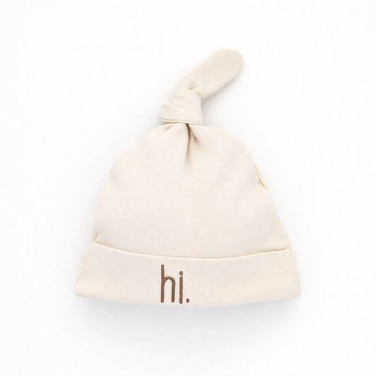 Hi. Embroidered Pecan Knotted Baby Hat