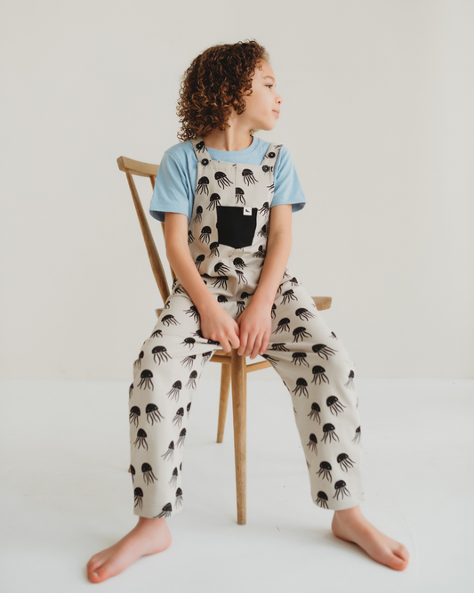 Jellyfish Print Dungarees: Sand / 3-4 Years