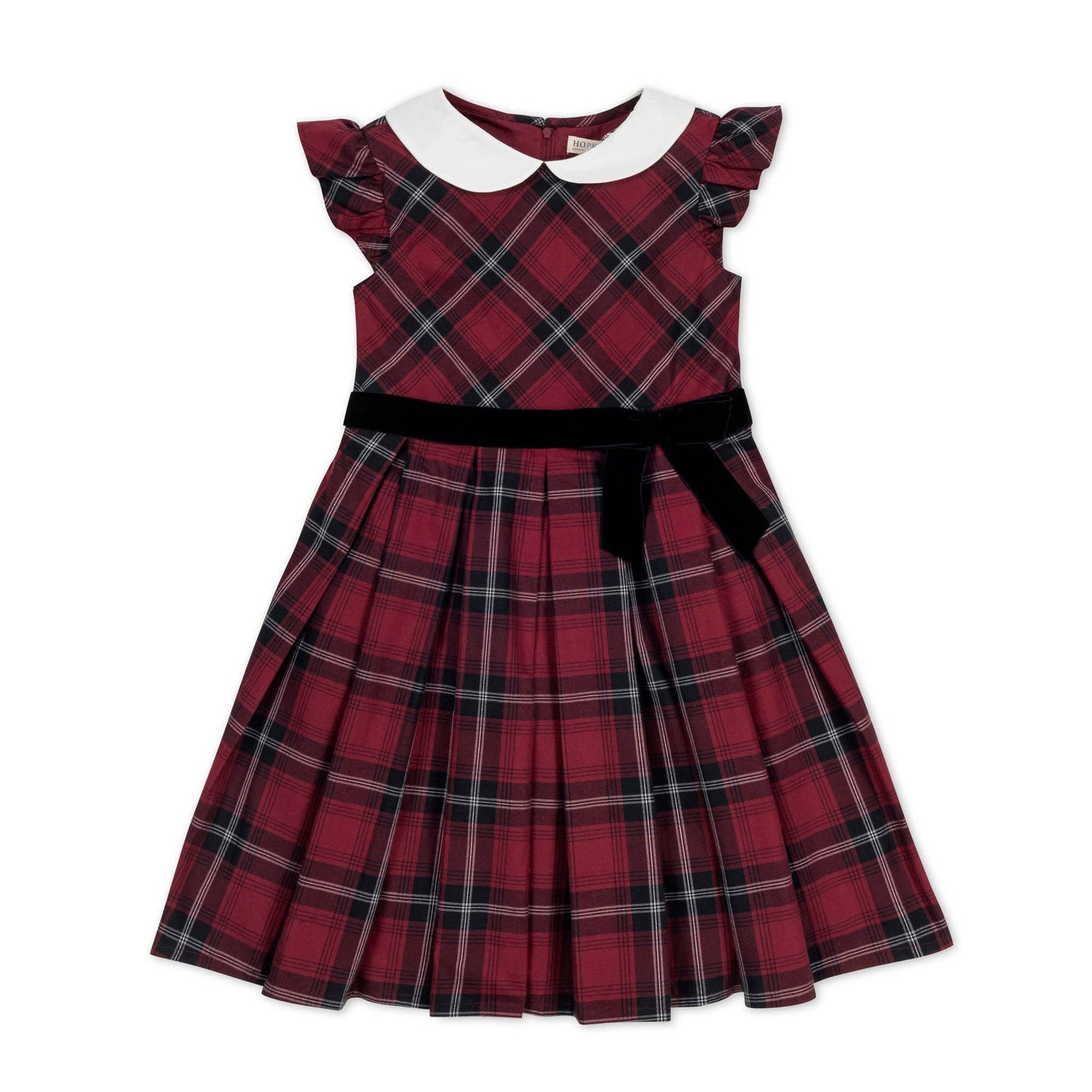 Organic Peter Pan Collar Party Dress: Oxblood City Plaid / 2T