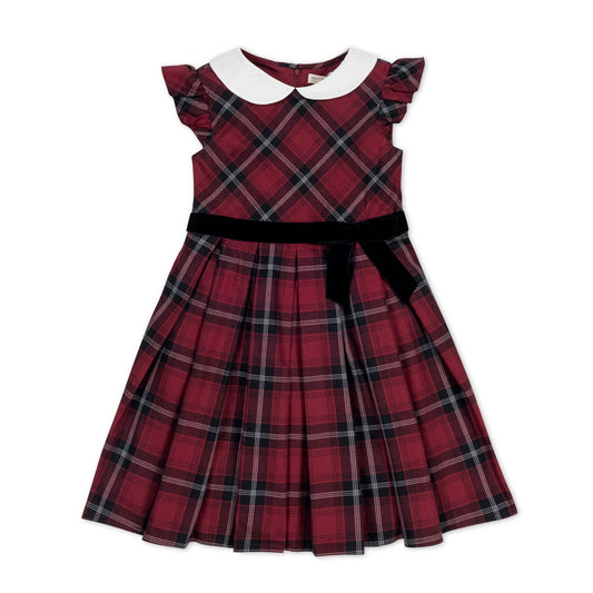 Organic Peter Pan Collar Party Dress: Oxblood City Plaid / 2T