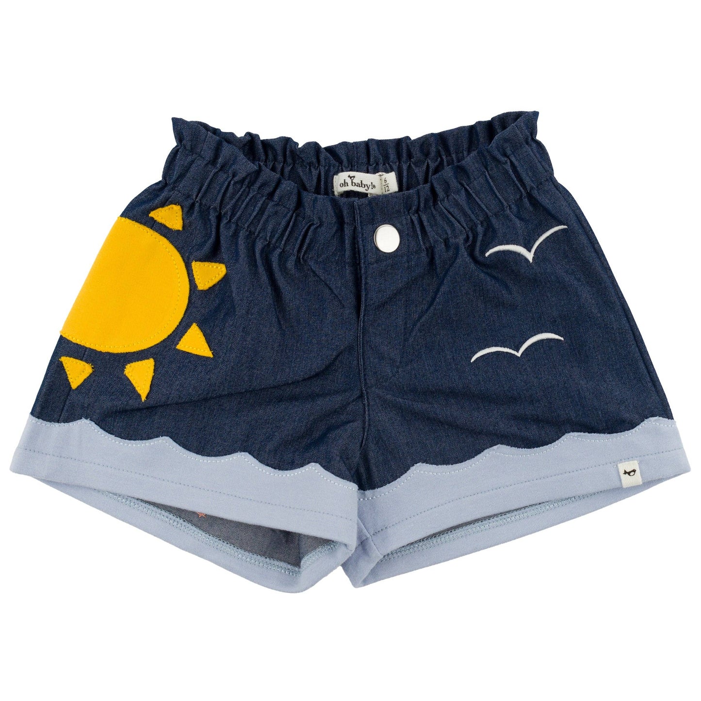 Applique Emerson Lyocell Denim Shorts: Dark Wash / 6-12 mo