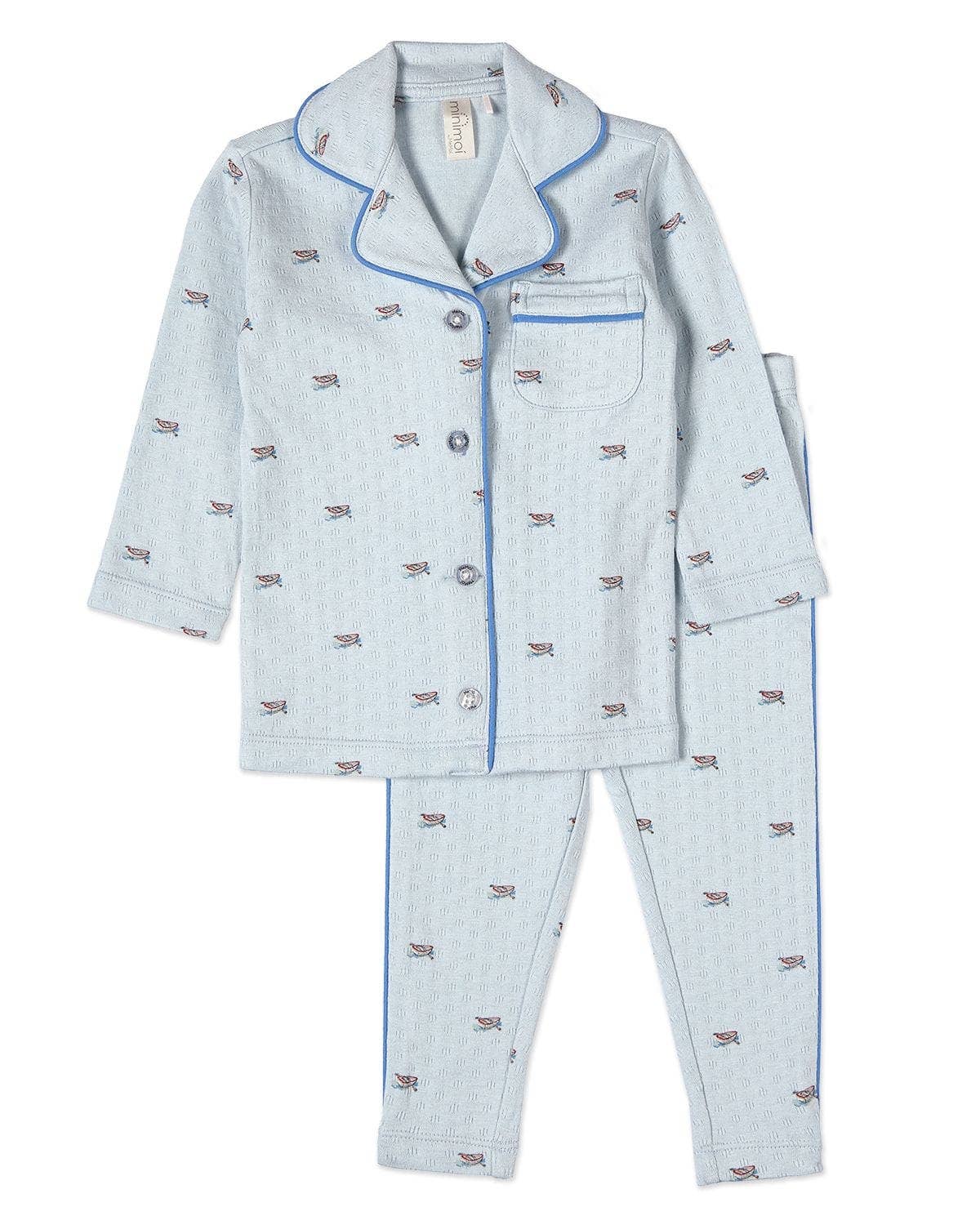 Row Your Boat Gently Pointelle 2 Pc Pajama Set: Blue / 8
