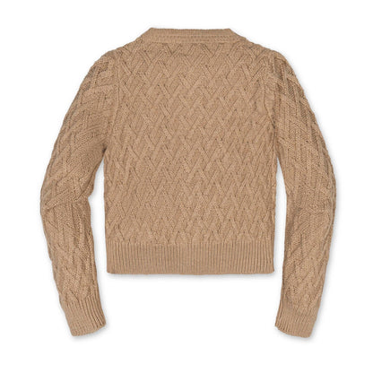 Organic Herringbone Cardigan: Camel Heather / XS