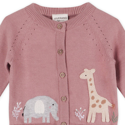 Giraffe Elephant Baby Cardigan Sweater (Organic) - Cafe Latte