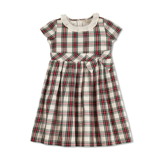 Ruffle Collar Organic Party Dress - Baby: Ivory Holiday Tartan / 18-24 Months