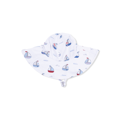 Bubbly Sailboats Blue - Wide Brim Sun Hat