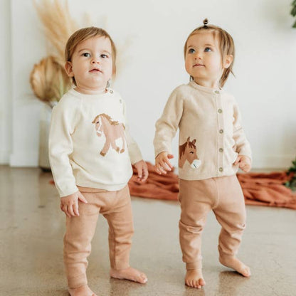 Horse Jacquard Sweater Knit Baby Pullover (Organic Cotton): Natural