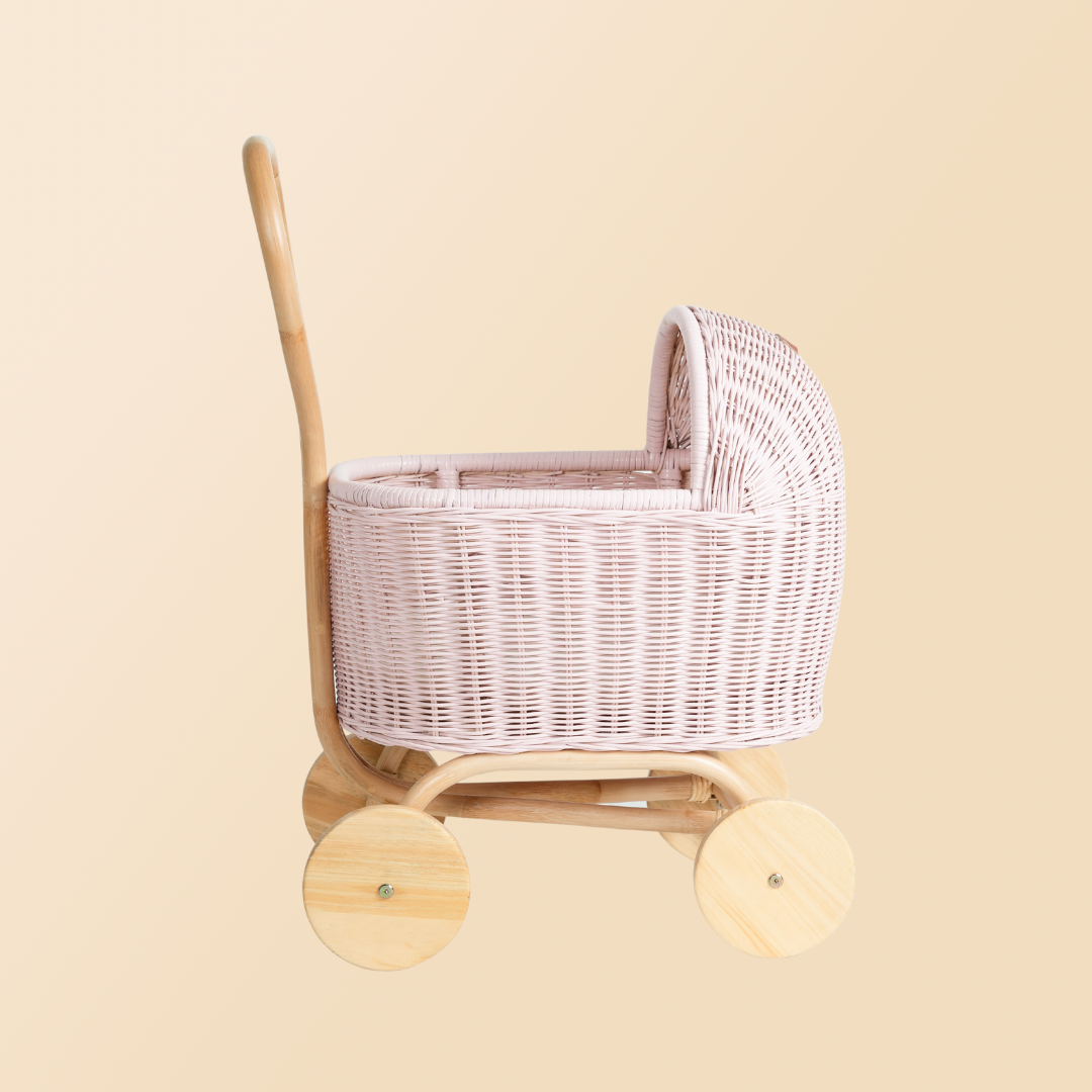 Handcrafted - Colette Doll Stroller (Pink) - Rattan Wicker