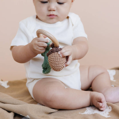 Teether Acorn Cotton Rattle Baby Gift Spring Summer Fall