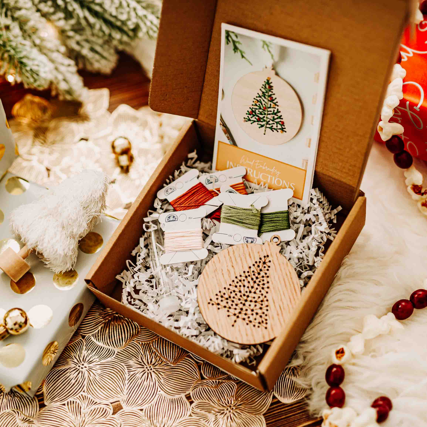 Christmas Tree Ornament Embroidery DIY Kit: Boxed