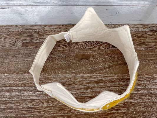 Handmade First Birthday Crown – Mustard Yarn “One”