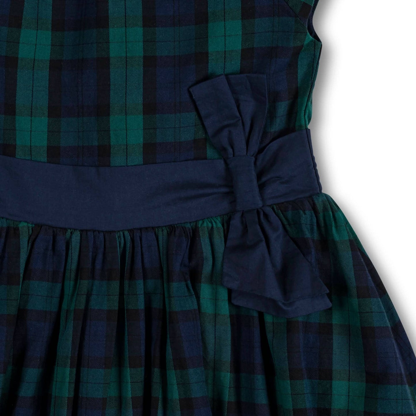 Cap Sleeve Organic Party Dress with Bow Sash: Black Watch Tartan / 5