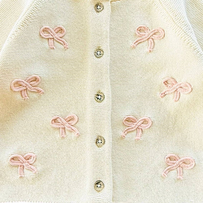 Zoe Bow Sweater Knit Baby Button Cardigan (Organic): Vintage Rose / 0-3M