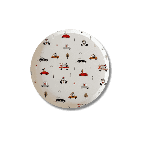 Car Patterned Birthday Dessert Plates – 7" Beige Plates (12pcs)