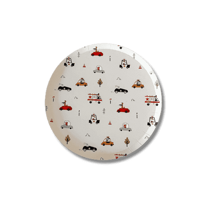 Car Patterned Birthday Dessert Plates – 7" Beige Plates (12pcs)
