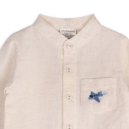 Portofino Baby Shirt & Pants Set (Organic Cotton): Natural / Navy / 12-18M