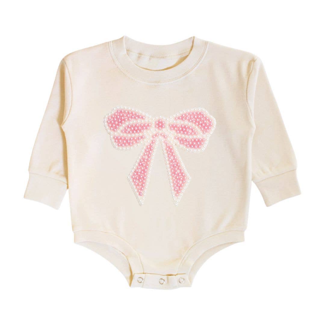 Pearl Bow Patch Long Sleeve Romper - Baby Clothes: 12-18M