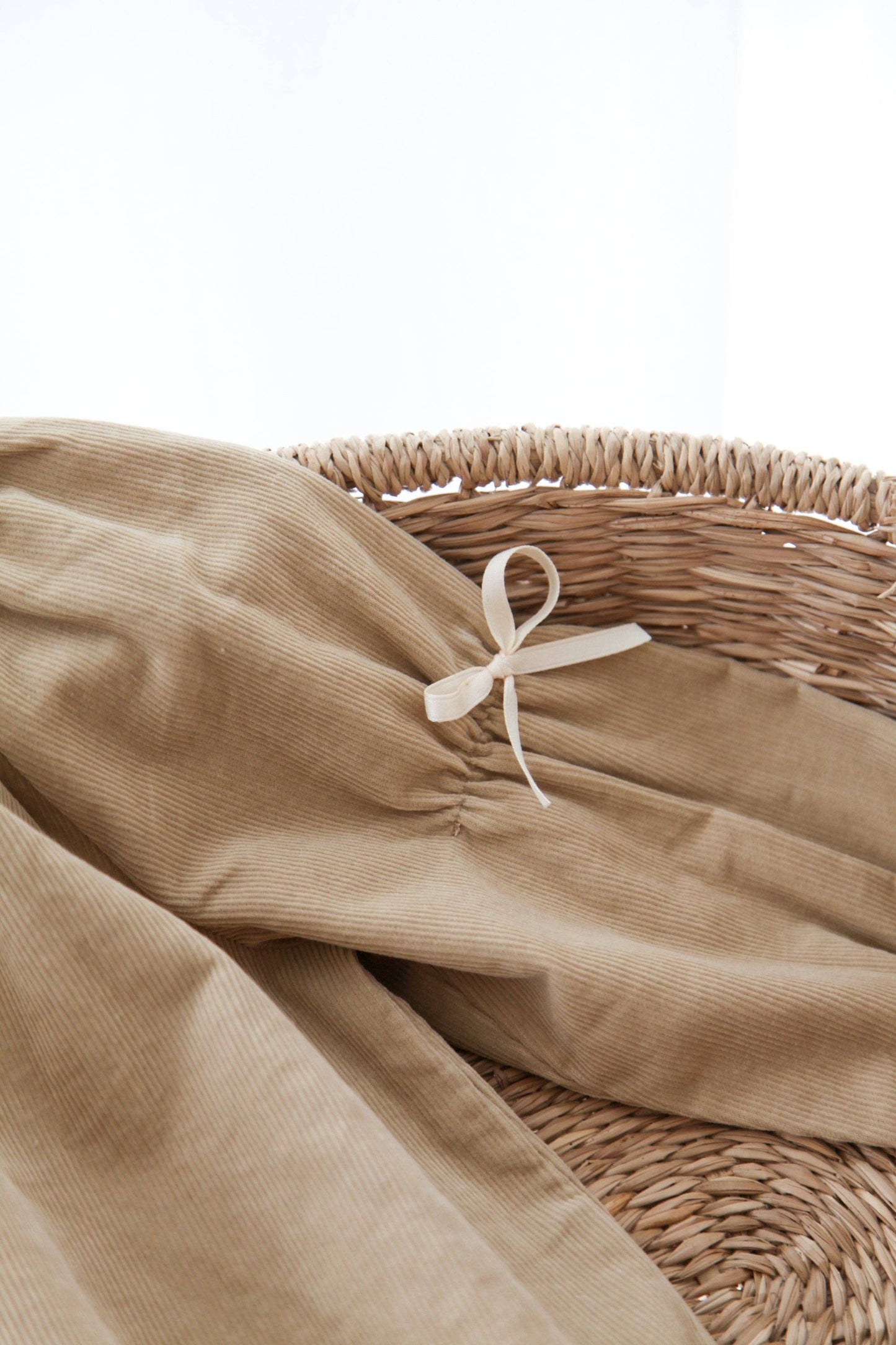 Dark Beige/Cord Bow Long Sleeve Romper: 12-18m