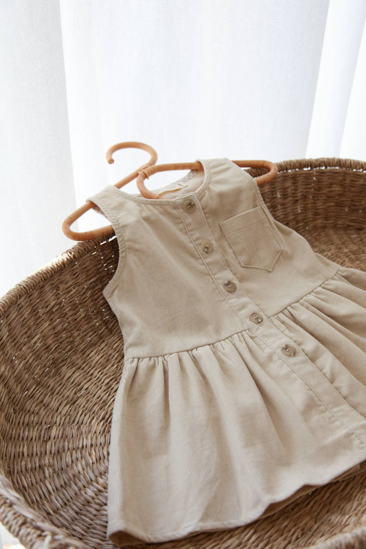 Beige/Cord Frill Pocket Peplum Dress: 18-24m