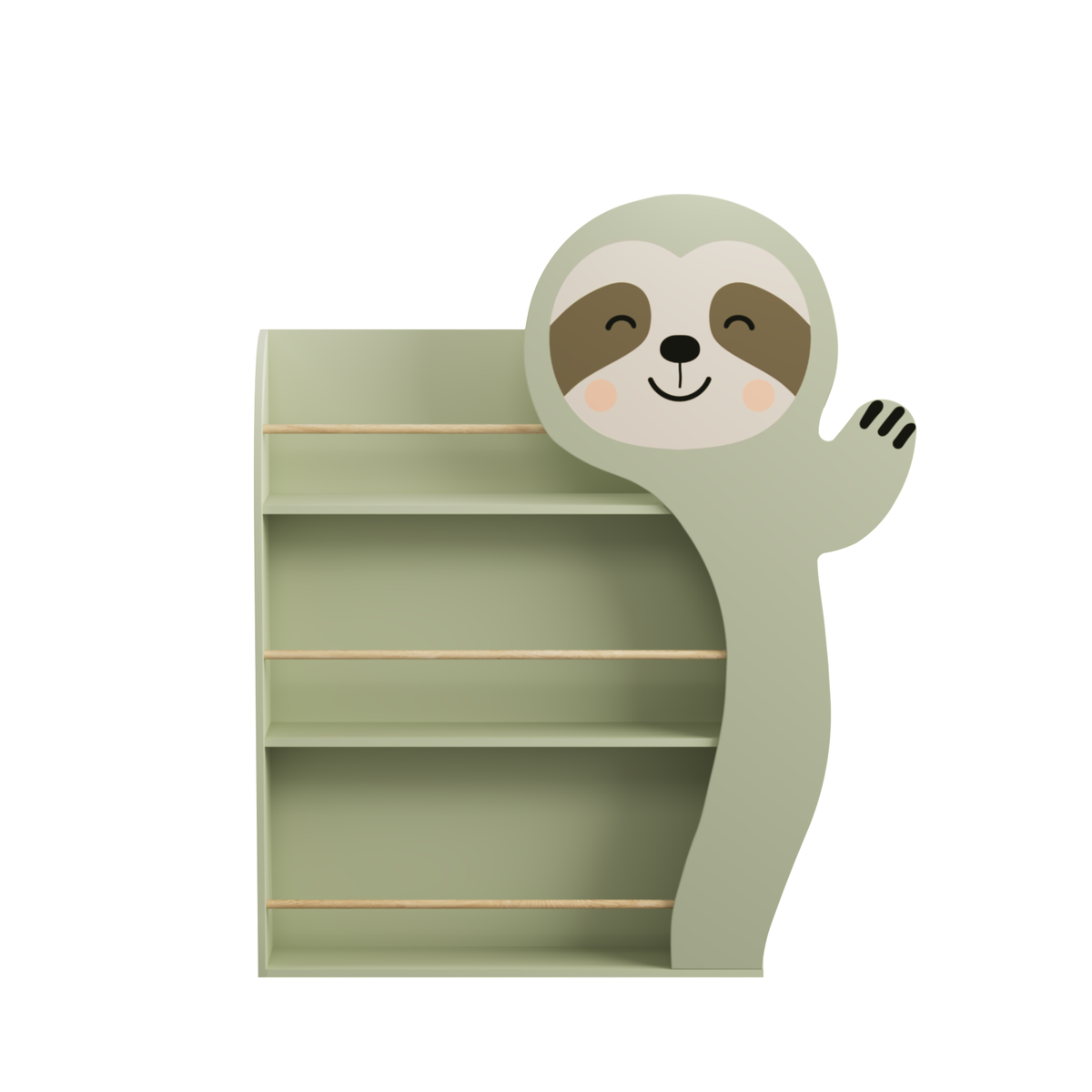Kids Sloth Bookshelf, Book Rack, Table Chair Set, Sage Green