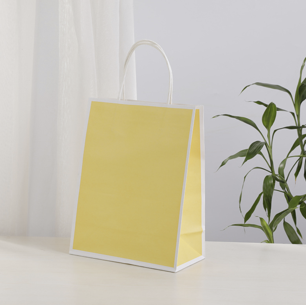 25 pc, 4 size Light yellow white border kraft paper gift bag: Large