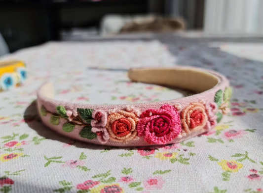 Floral Embroidered Headband, Collection Elena ✅: 5. Fuchsia & Orange