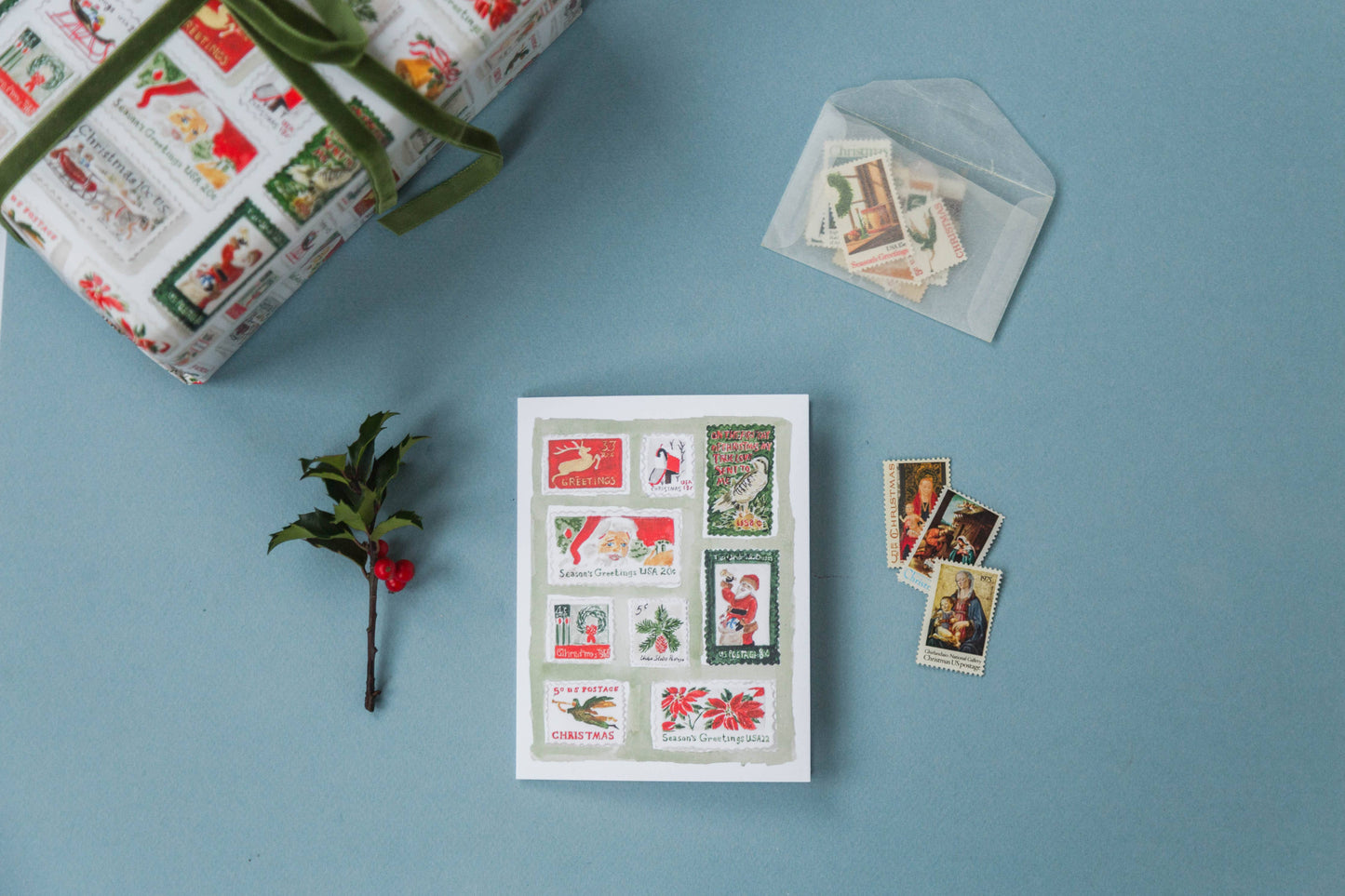 Holiday Postage Stamps Greeting Card - Set of 6
