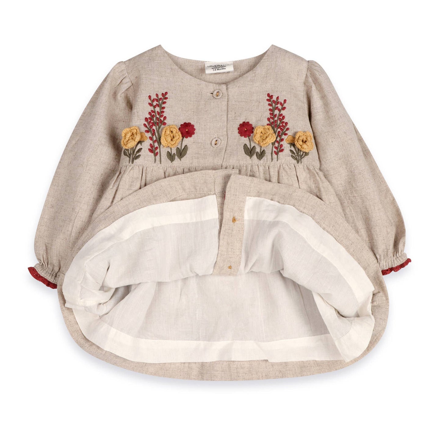Ravello Embroidered Baby Dress & Bloomer (Linen Blend): Natural / 18-24M