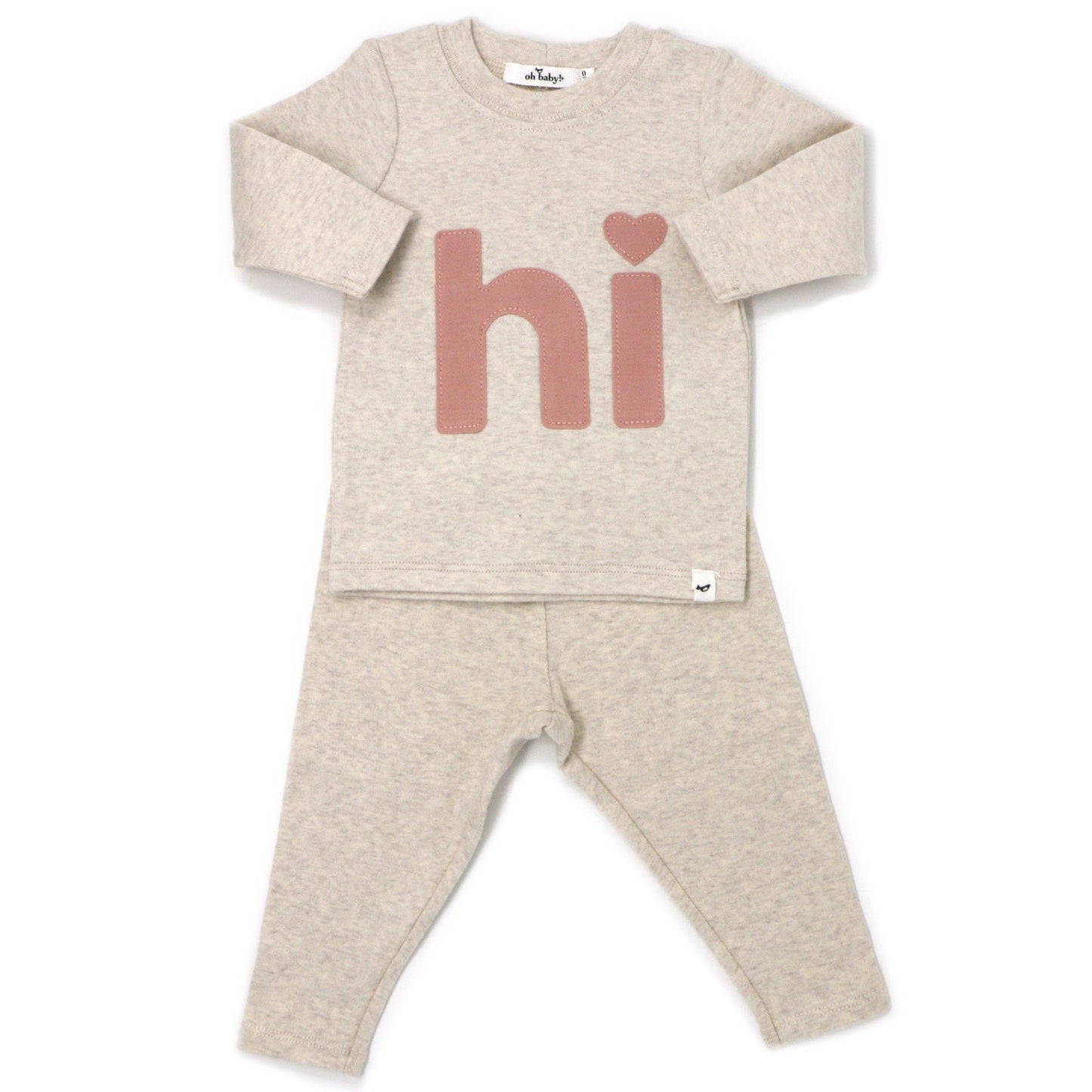Heart dot "hi" L/S 2PC Set: Sand / 3-6 mo