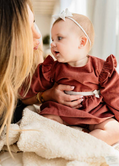 Amber Velvet Baby Dress & Bloomer Set (Organic Cotton): Terracotta / 12-18M