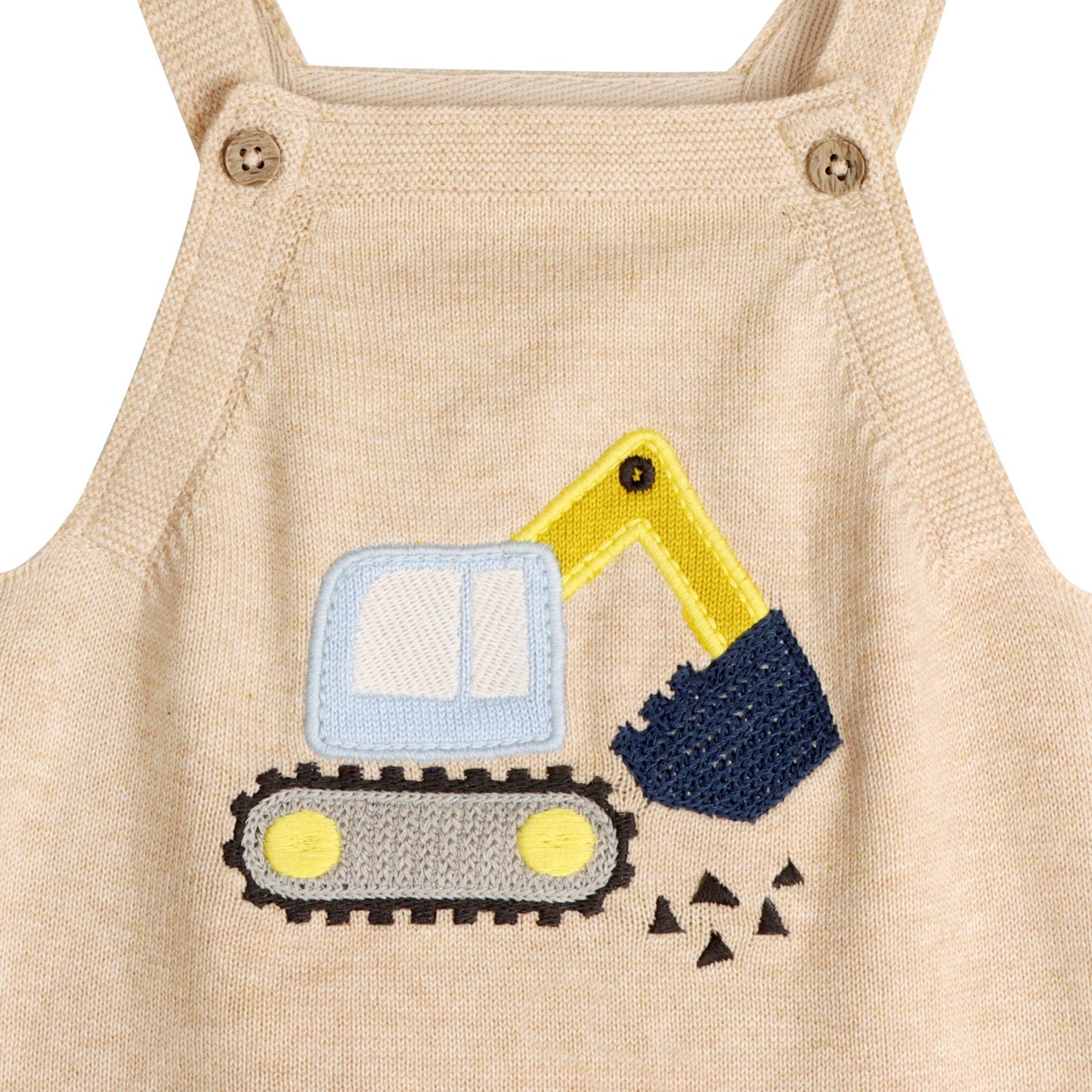 Excavator Truck Embroidered Baby Overall Set -Organic Cotton: Oat Heather / 6-12M