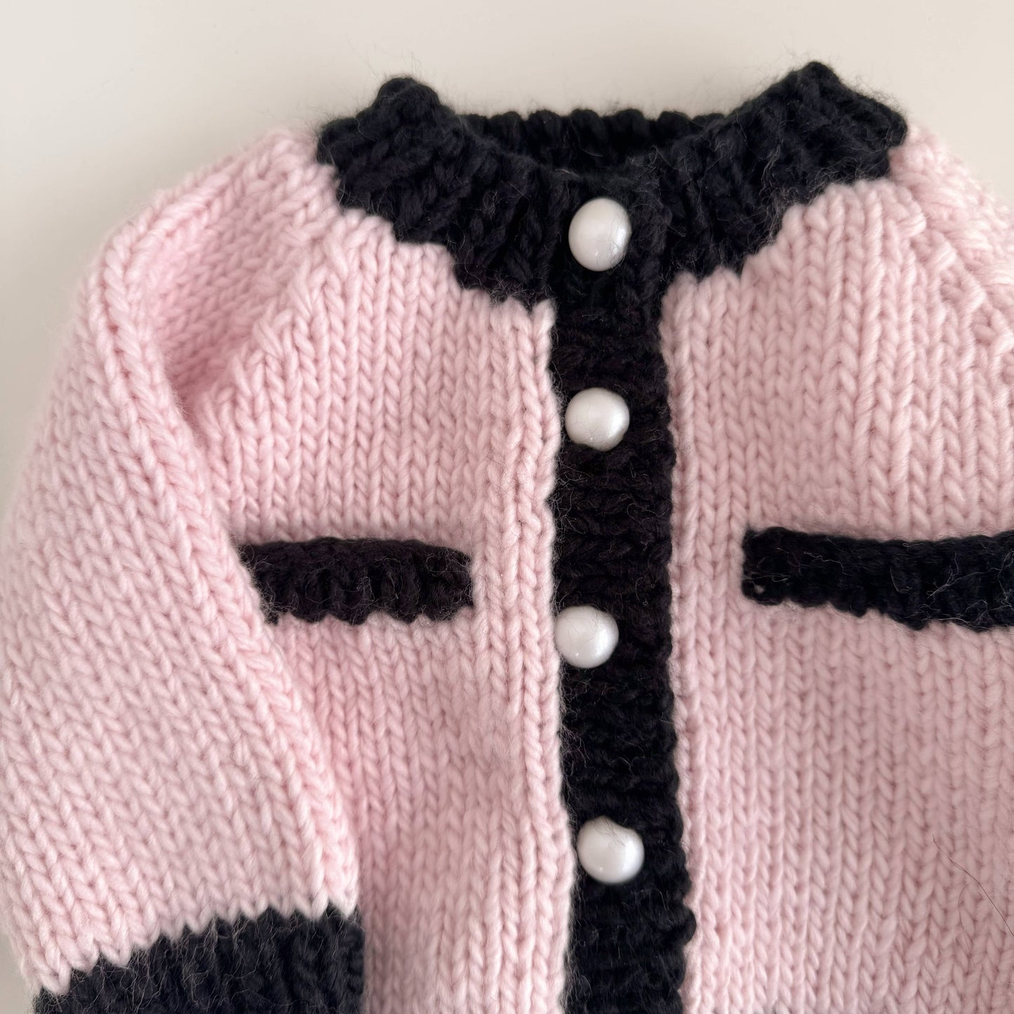 Coco Cardigan, Baby Pink/Black | Kids Pearl Sweater: M; 2-3Y