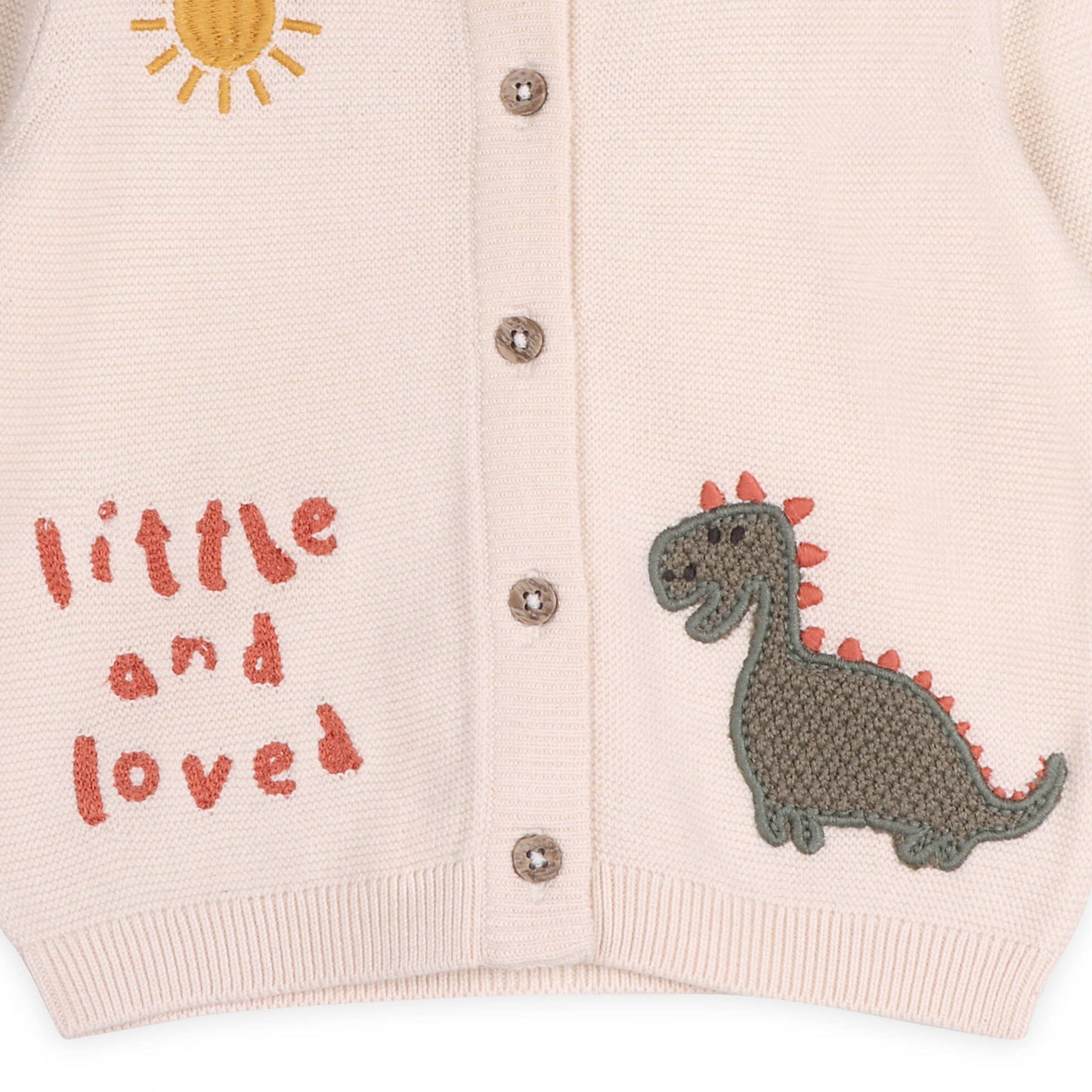 Little & Loved Dino Applique Baby Cardigan: Natural / 6-12M