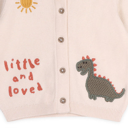 Little & Loved Dino Applique Baby Cardigan: Natural