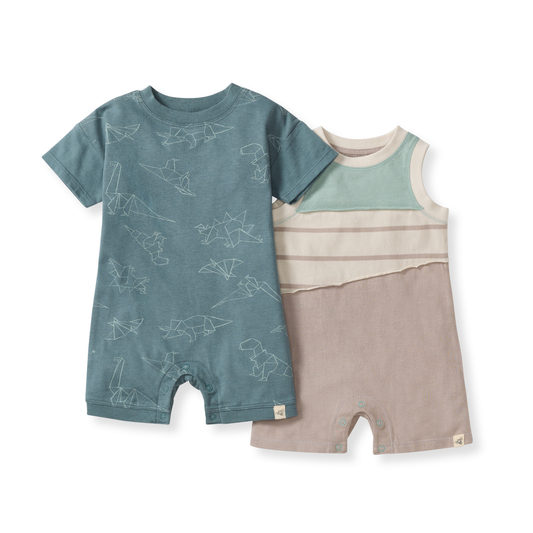Origami Dinos Baby Boy 2 Pack Romper Set: 6-9M