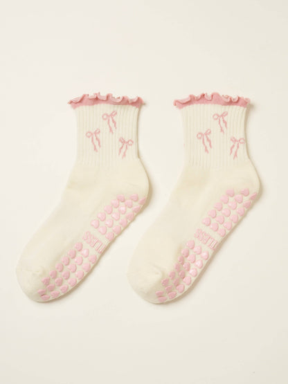 🎀 Bow Ruffle Grip Sock [Soft Pink], Pilates Socks