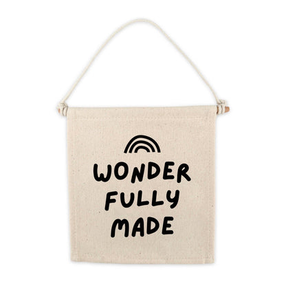 Wonderfully Made Canvas Hang Sign - Kids Nursery Wall Decor