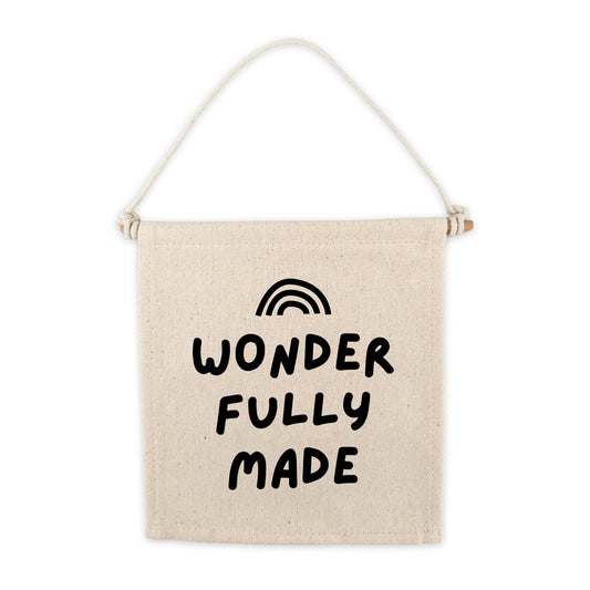 Wonderfully Made Canvas Hang Sign - Kids Nursery Wall Decor