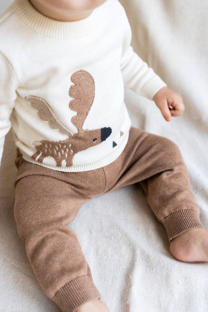 Moose Jacquard Knit Baby Pullover Sweater (Organic Cotton): Natural