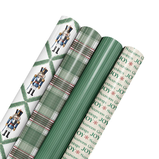 Northfolk Pine Nutcracker Wrapping Paper Bundle 4-pack