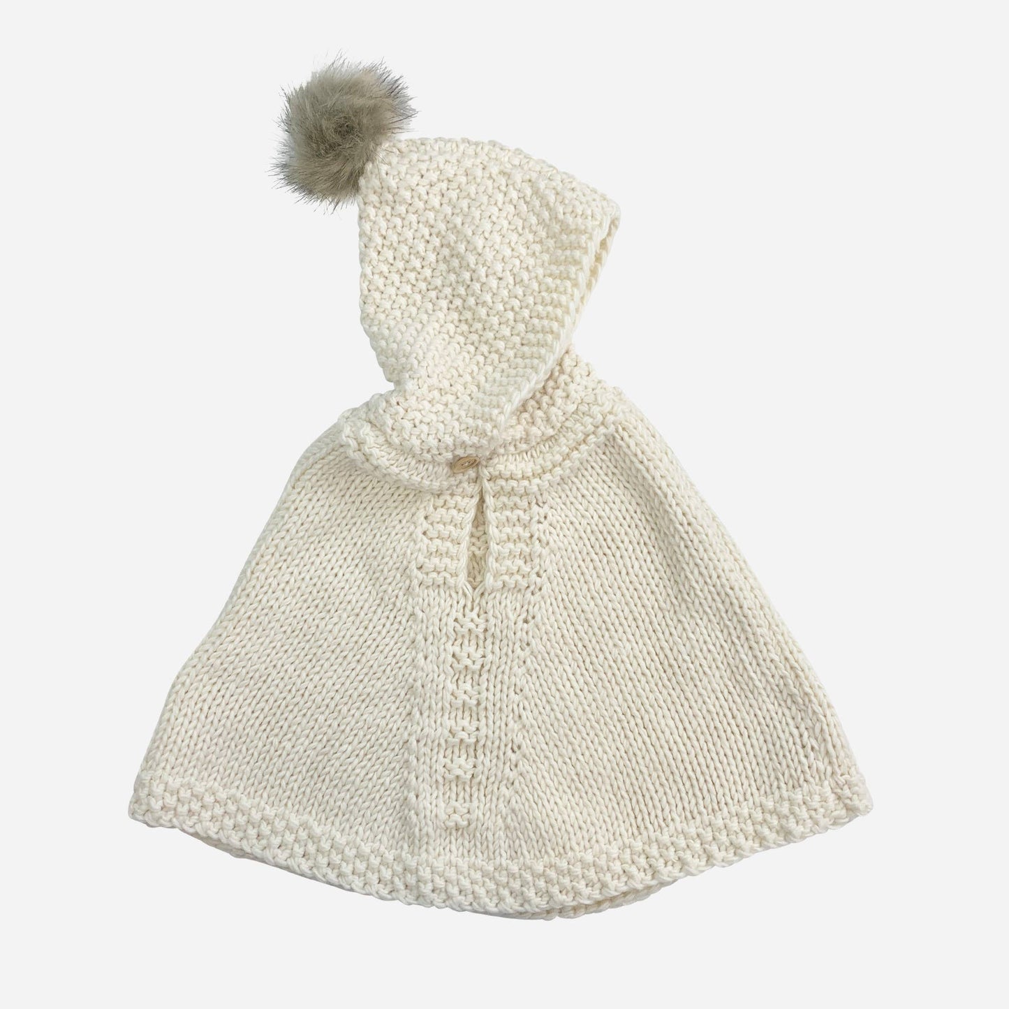Poncho with Faux Fur Pom, Cream Kids Child Winter Holiday: S; 1-2yrs