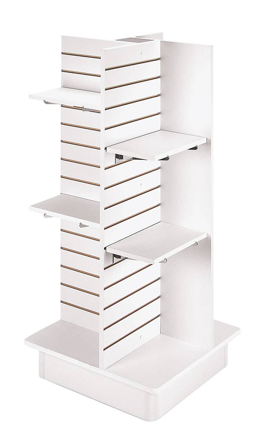 4-Panel White Slatwall Tower With Casters And Shelves