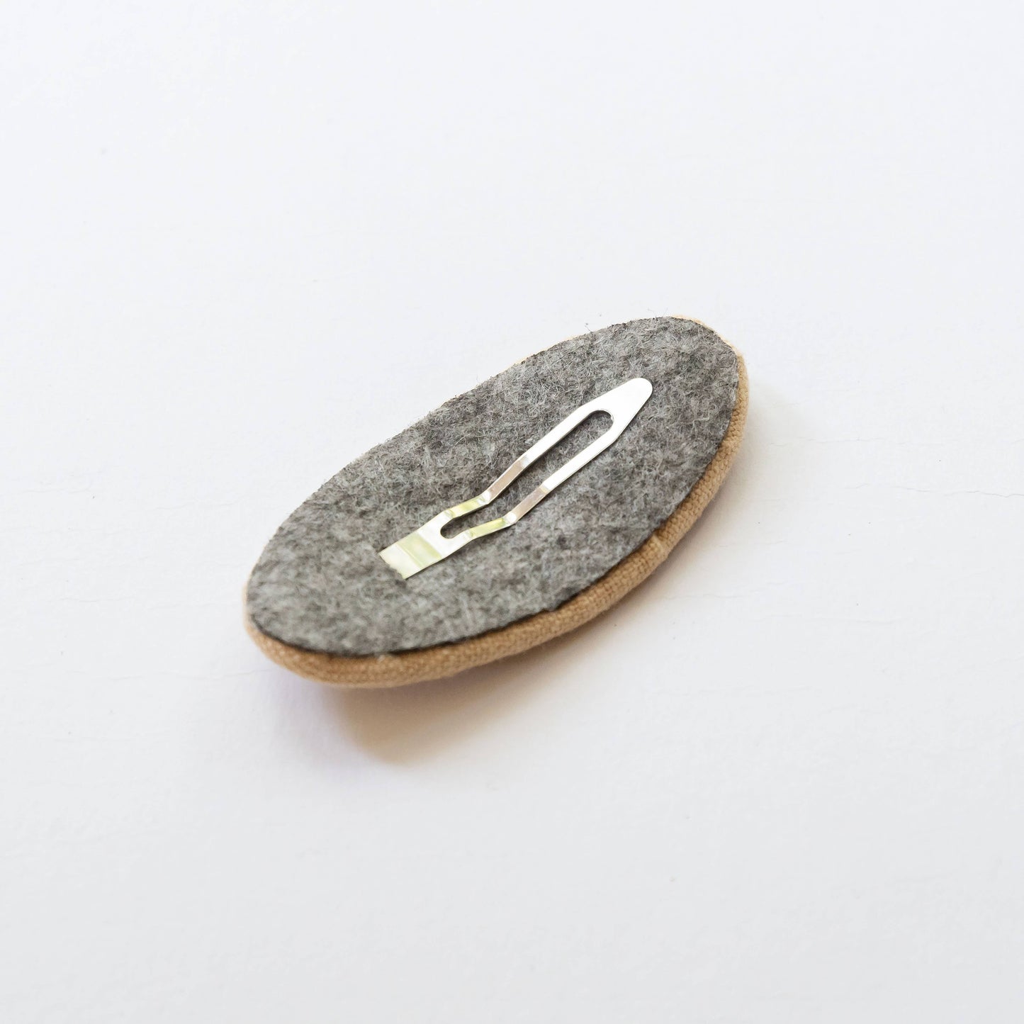 Oval Embroidered Floral Snap Hair Clips | Light Pink & Beige