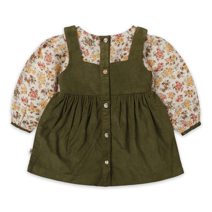Lilith Floral Baby Pinafore Dress & Bloomer (Organic Cotton): Multi-Floral/Green