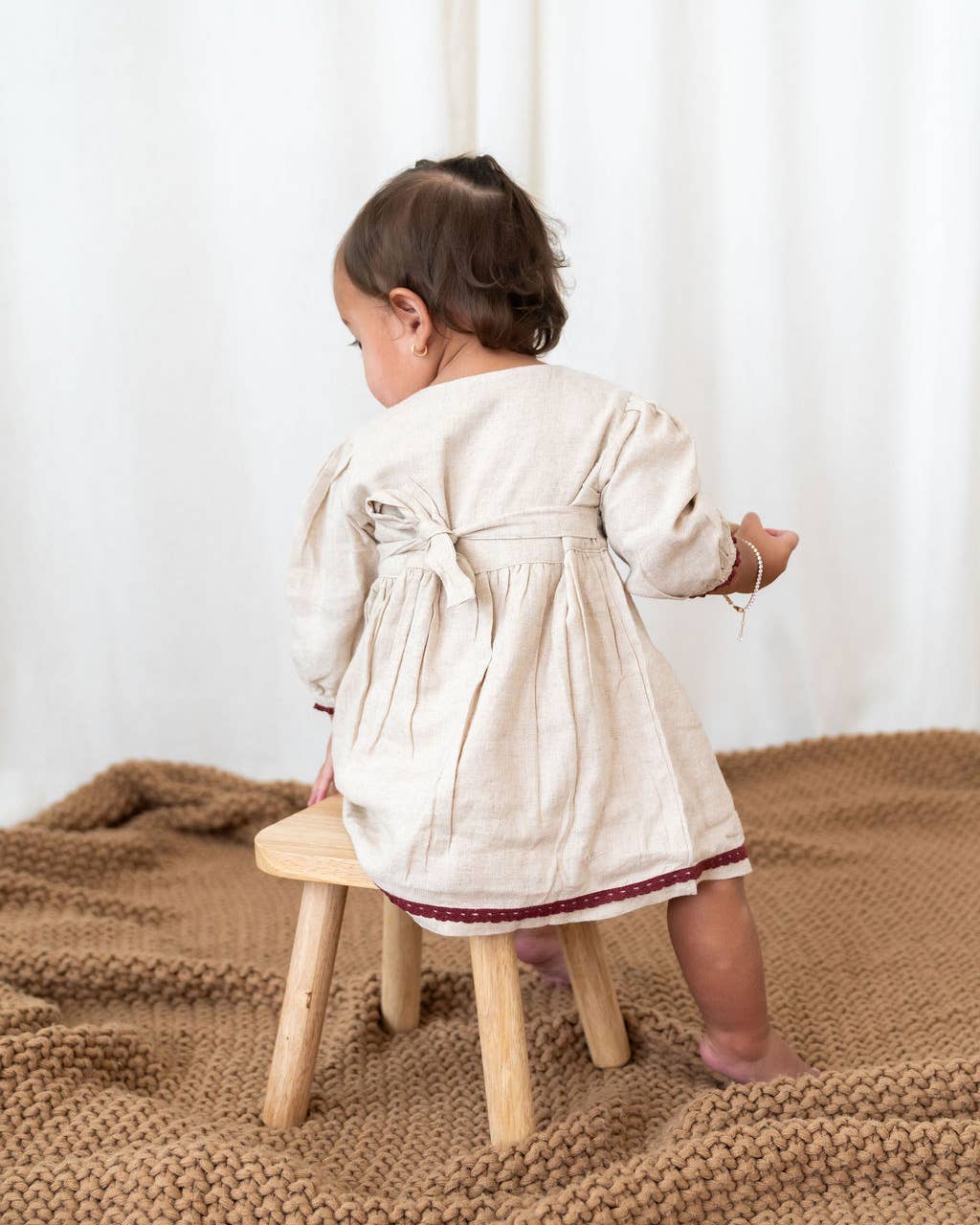 Ravello Embroidered Baby Dress & Bloomer (Linen Blend): Natural / 18-24M